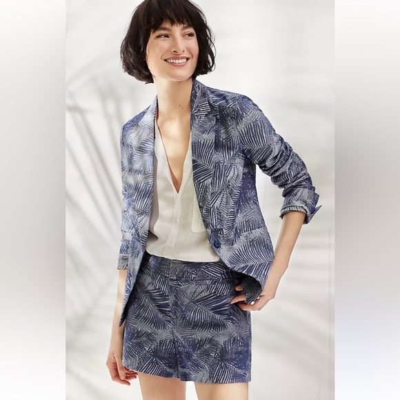 Anthropologie Cartonnier Navy Fern Brocade Smart Suit Jacket Womens Size 10 - Picture 1 of 15